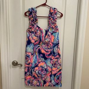 Lilly Pulitzer Color Dress with Ruffled Sleeves.